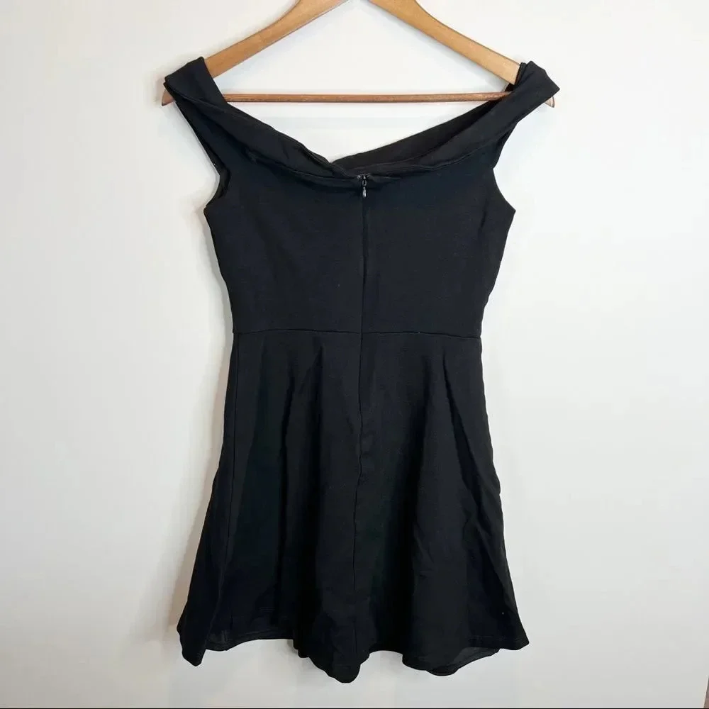 Lulu's Season of Fun Black Off The Shoulder Skater Dress